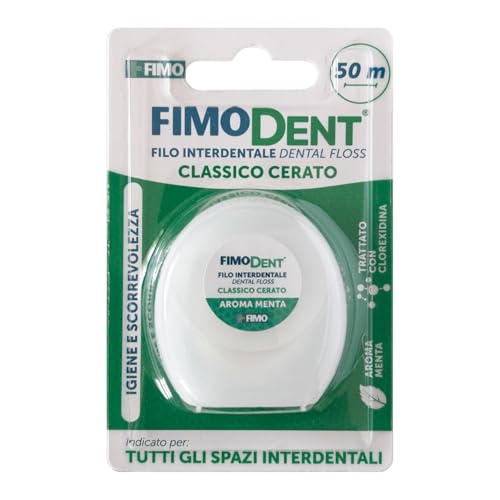 Fimodent Hilo dental 50 m – Clásico encerado, ideal para todos los espacios entre los dientes