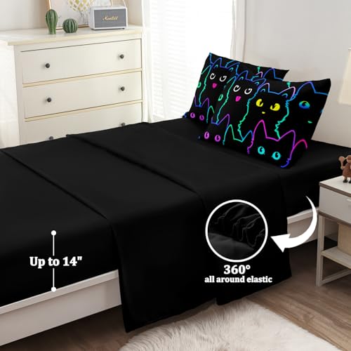 BERTSUCA 5 Pcs Cute Cat Twin Comforter Set for Girls, Kids Comforter Twin Bedding Sets with Sheets — view 3