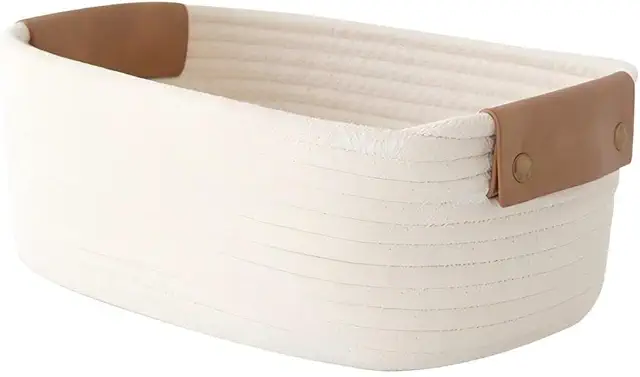 Cesto Organizador de Cuerda de Algodón Beige 28x17x11cm para Baño y Dormitorio