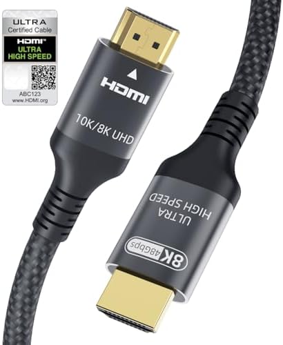 Certified 10K 8K HDMI 2.1 Cable 5 FT, 48Gbps Ultra High Speed HDMI® Cord Ethernet CEC 4K 240Hz 165Hz 144Hz 120Hz 8K 60Hz eARC Netflix HDCP2.3 HDR10+ PC Laptop RTX5090 TV Monitor Projector X-box PS5