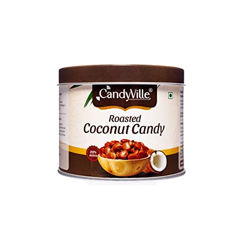 Image of CandyVille Roasted Coconut Candy Tin (340Gm) | Crunchy Coconut Toffees In Tin | Mildly Roasted With Sugar | No Added Colours Or Preservatives | Traditional Indian Sweets