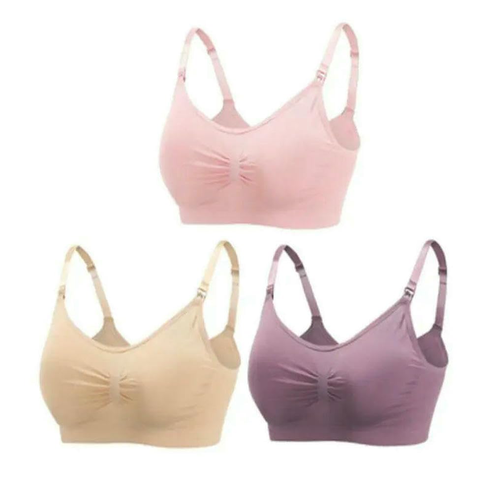 ZBDP - Juego de 3 brasieres de lactancia de algodón para lactancia materna, ropa interior sin costuras, tamaño grande, transpirable, push up