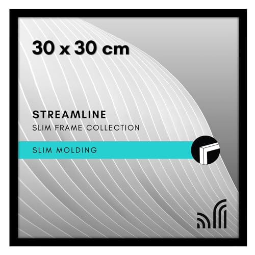 Americanflat Marco para Fotos 30x30 cm en Negro - Marco de Fotos de Moldura Fina con Cubierta de Plástico Resistente y Accesorios para Colgar