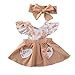 Ropa Conjuntos para Bebé Recién Nacido Niña 2 Piezas 1 Vestido Estampado Floral + 1 Diadema con Lazos Verano y Regalo para Bebé Recién Nacido (Nude, 6-9 Meses)