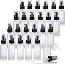 JUVITUS 1 oz / 30 ml Frosted Clear Glass Boston Round Bottle with Black Treatment Pump 24 pack + Funnel