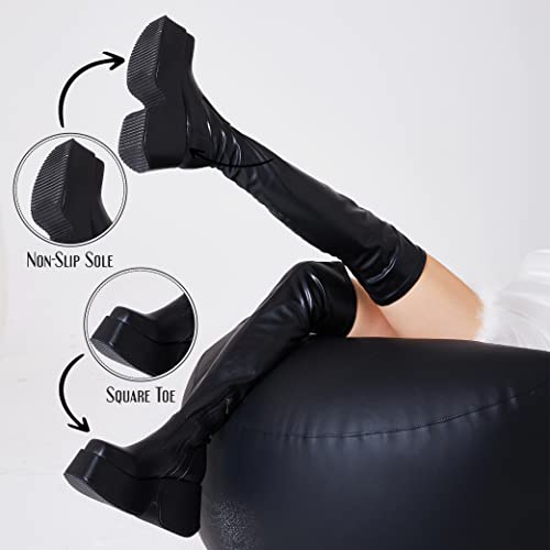 Celnepho Womens Wedge Platform Over The Knee Thight High Chunky Block High Heel Square Toe Side-Zip Gothic Riding Combat Motorcycle Boots For Women #TOP5