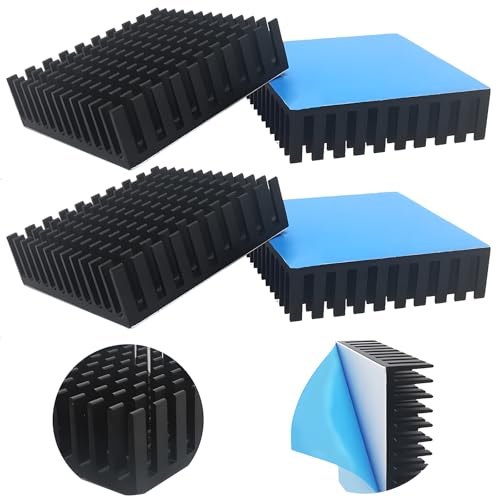 CTRICALVER 4 PCS Heatsink Kit,40mm x 40mm x 11mm Aluminum Heatsink Cooling Fin Black, With Blue Thermal Conductive Adhesive Tape