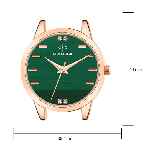 Image of CHARLIEKEEN Women's Elegant Watch with Rose Gold Case, Silicone Band, Crystal Accents, Analog Display