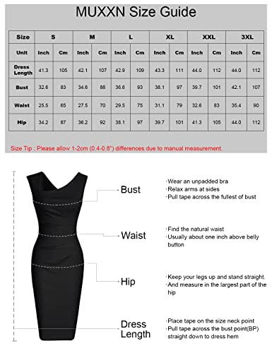 Muxxn Women's 1950S Sleeveless V Neck Midi Ruched Slim Business Wear To Work Pencil Dress Blue L #TOP5