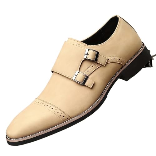 Formal Shoes for Mens Toe Double Monk Vegan Leather Wedding Slip On Pointed Toe Classic Business Party Wedding Block Heel Casual
