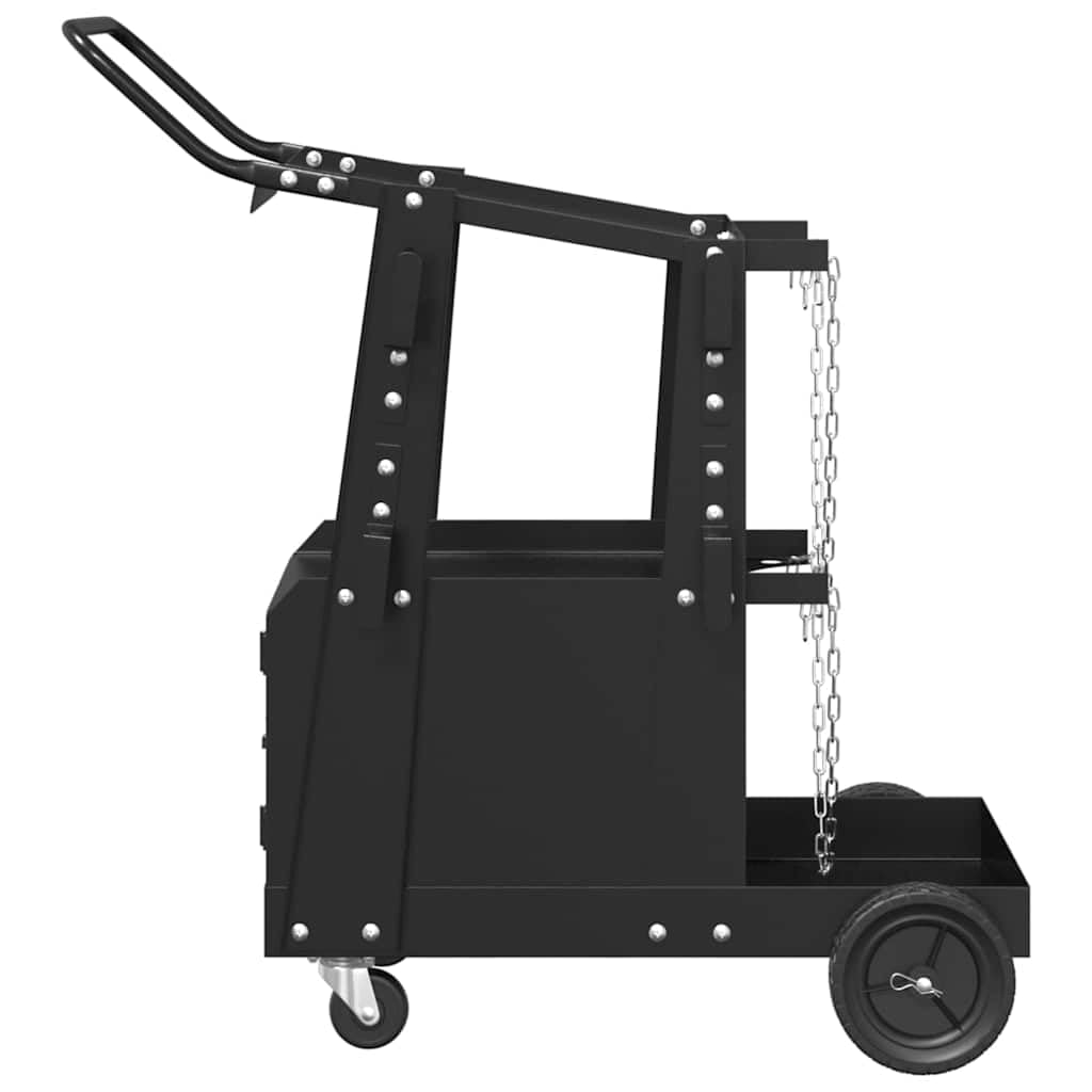 Carro de soldadura profesional de acero con armario con cerradura y ruedas de 360 grados, robusto carro de soldadura negro en acero estable para taller y garaje.
