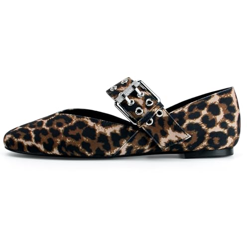 Image of Gothictor Women's Mesh Ballet Flats Round Toe Leopard Mary Jane Shoes Women | Cushioned Comfort, Easy to Style, Buckle Strap, Cheetah Print, Ballerina, Breathable, Wide Width, Non-Slip, Dressy Casual