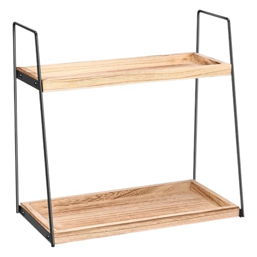 2段木製バスルームカウンタートップオーガナイザー - 大容量化粧台収納棚