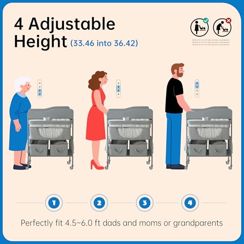 Image of Sweeby Portable Baby Changing Table, Foldable Changing Table Dresser Changing Station for Infant, Waterproof Diaper Changing Table Pad Topper, Mobile Nursery Organizer for Newborn Essentials,LightGrey