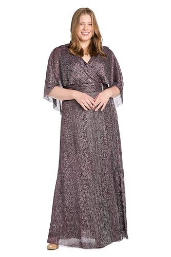 Image of R&M Richards Long Metallic Pleated Capelet Dress W /Mock Surplus Ruched Waist & Rhinestone Details