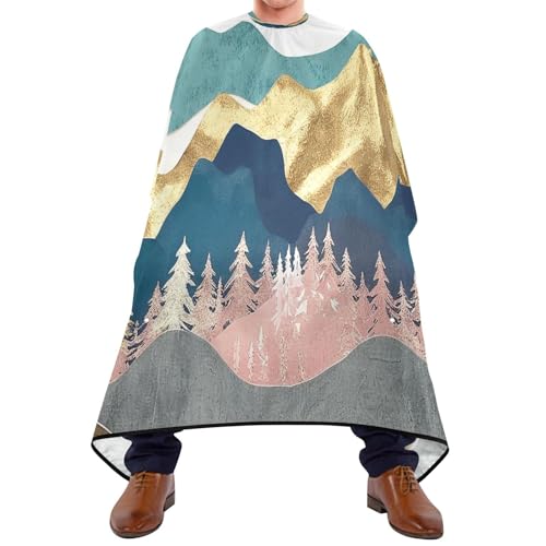 Kigai Hair Cutting Cape for Men & Women Watercolour Mountain Waterproof Barber Cape Professional Hairdressing Salon Styling Cape with Adjustable Closure Snap