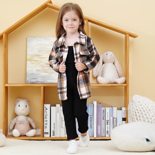 Image of Toddler Girl Clothes Plaid Long Sleeve Button Down Shirt Corduroy Overall Jumpsuit Girls Fall Winter Outfit Set