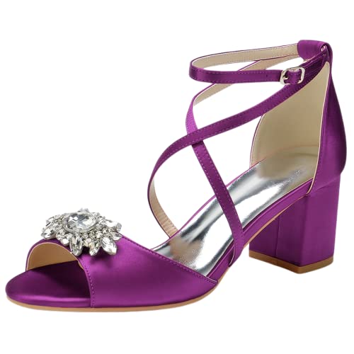 Sandales à franges anti-douleur au talon de 6 cm en satin violet pour mariée