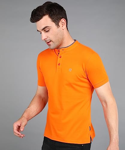 Image of Urbano Fashion Men's Solid Slim Fit Half Sleeve Cotton Polo T-Shirt with Mandarin Collar