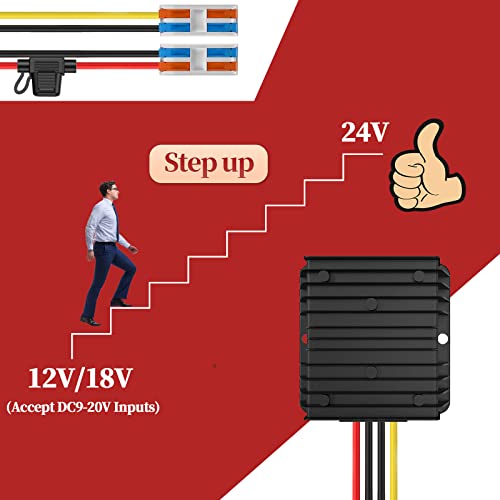 12V to 24V DC Step up Converter 10A 240W, 12V to 24V Converter with Fuse Waterproof and Wire Terminal Block - Image 2