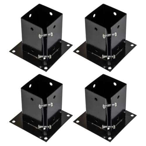 Woodside Heavy Duty Steel Bolt Down Fence Post Holder/Support Base, 100mm x 100mm x 150mm, Fixings Included, (pack of 4)