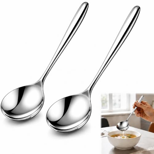2PCS Louche à Sauce en Acier Inoxydable 20cm, Louche Inox, Petite Cuillère de Service, Format Compact 5,6 cm, pour Soupe, Bouillon, Crème, Vinaigrette et...
