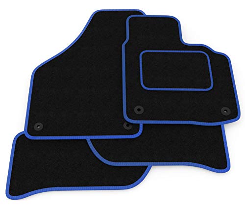 (C14M:CT65) 4 Piece Compatible with Ford (2002-2012) Fusion Vehicle Specific Car Mat Set Black Carpet Blue Trim