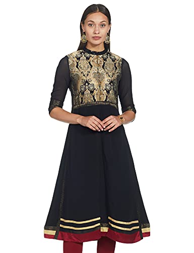 Image of W for Woman Women's Blended Regular Fit Zari Regular Kurta