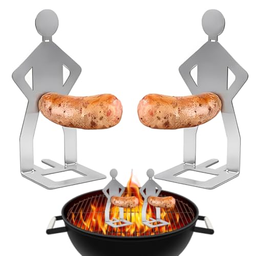 BCHKO 2 Pezzi Porta Salsicce in Acciaio Inox, Creativo Supporto per Salsicce a Forma di Uomo, Accessori per Barbecue a Gas, Strumenti Hot Dog BBQ per Campeggio e Cucina Outdoor