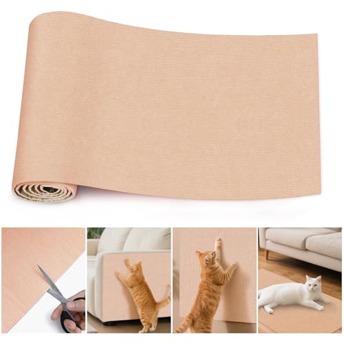 Alfombra Rascador para Gatos Autoadhesiva, Protector Sofa GatosArañazo, Tapete Rascador DIY para Gatos, Recortable 200x40 cm, Protección Sofás y Muebles, Alfombra Autoadhesiva (Caqui)