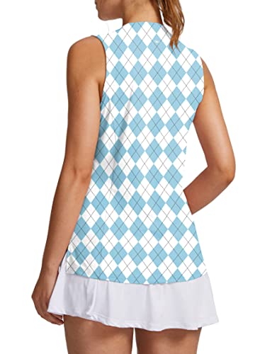 Obla Women's Sleeveless Golf Shirt V-Neck Lightweight Quick Dry Tennis Tank Tops Polo Shirts For Women(Blue Plaid_Xs) #TOP2