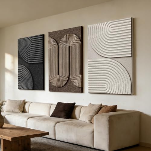 Azartslr 3D Abstract Textured Wall Art, Modern Black Beige Sandstone