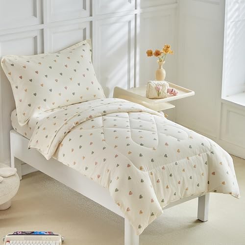 Image of DuShow White Star Toddler Bedding Set,4 Pieces Reversible Toddler Comforter Set,Ultra Soft Crib Bed Set for Girls and Boys,Including Comforter,Sheets and Pillowcase