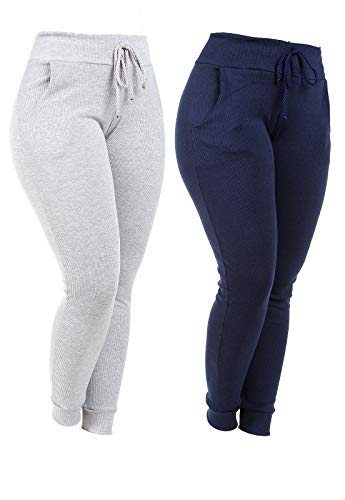 Kit 2 Calças Fitness Femininas RIbana Tamanho:P; Cor:Azul-Cinza Claro