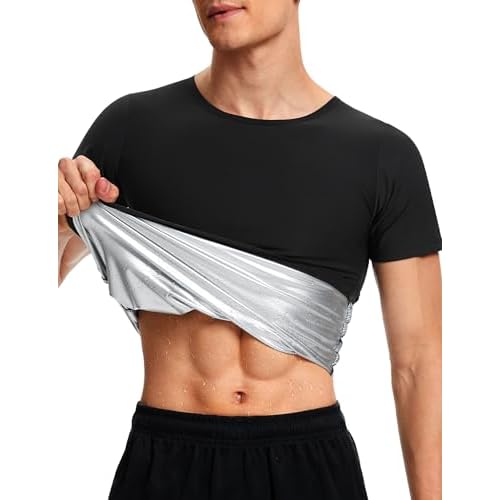 Kiiwah Camiseta Sauna Hombre Sudoración, Chaleco Neopreno Quema Grasa Adelgazar Deporte T-Shirt Suit Mangas Cortas para Gym Running Fitness Ciclismo, Negro