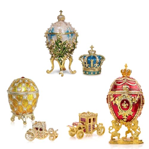 Triple Easter Treasure: Royal Egg Replica Set Lilies of the Valley Egg with a Crown & Coronation Egg set