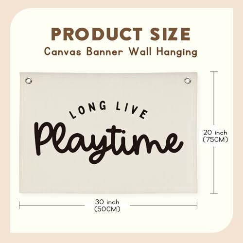 Image of Playroom Decor,Long Live Playtime Linen Hanging Banner Flag Decor for Nursery Playroom Toddler Kids Room Decor, Classroom Decorations,Classroom Must Haves 30x20 playtime