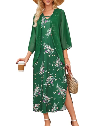Honwenle Women's Summer Maxi Dress 2 Piece Floral Outfit Sleeveless Loose Split Dresses with Jacket...