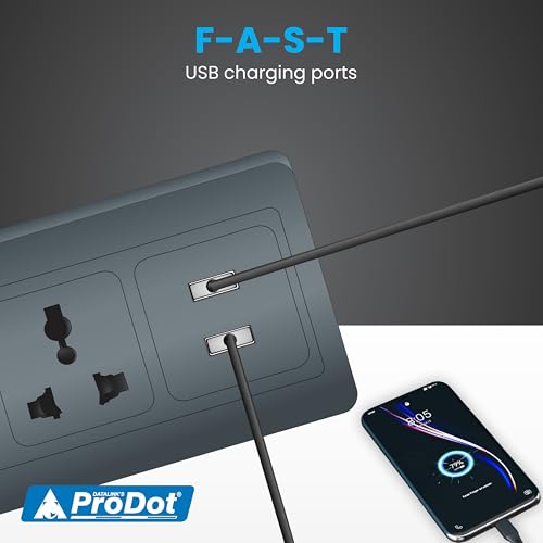 Image of ProDot Power Spike Guard, Strip Surge Protector with Master Switch and 2 Outlets, Heavy Duty Extension Cord for Home, Office, Travel & Phone Charging Bricks (1.5 Meter)