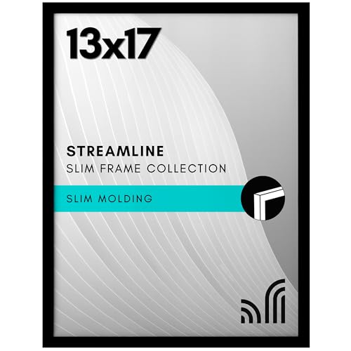 Americanflat 13x17 Picture Frame with Polished Plexiglass - Streamline Collection - Thin Border Picture Frame for Wall Display - Hanging Hardware Included - Black