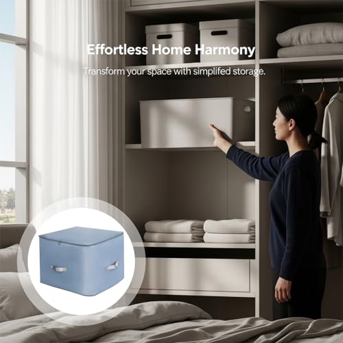 2 Pcs Compression Packing Cubes, Self Compression Organizers for Comforters and Bedding, Storage Bags with Handles, Space Saving Cube Style, Flat Bottom for Blankets, 21.3×16.5×23.6 in - Image 2