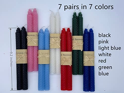 Image of Premium Quality Beeswax Candles - 14 pack in 7 Colors - Hand-Rolled, Unscented, Dripless & Smokeless Taper Candles for Seasonal, Wedding, Home Decor & Dinner
