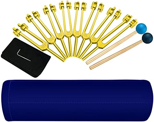 Lrowvenu Chakra Tuning Forks Set, 7 Chakra and 1 Soul Purpose Weighted Tuning Forks for Cosmic Octave, Aluminum Alloy, Sound Healing Instruments, Golden by Lrowvenu