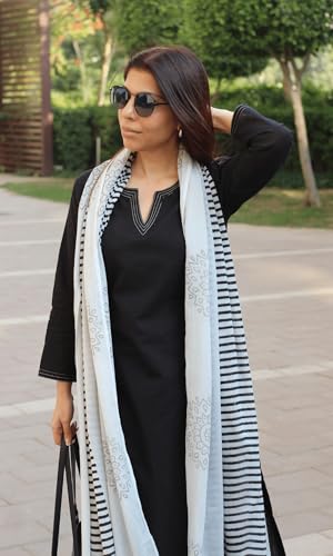 Image of ANNI Designer Kurta Sets for Women Viscose Embroidered | Kurta Pant Dupatta Set | Straight Kurti Set for Women | Round Neck V-Slit 3 /4 Sleeve Ethnic Suit | Designer Indian Kurti Outfit with Pants