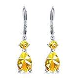 Birthstone Earrings Jewerly for Women, 925 Sterling Silver Dangle Leverback Earrings with Clear Birt