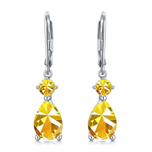 Birthstone Earrings Jewerly For Women, 925 Sterling Silver Dangle Leverback Earrings With Clear Birthstones Anniversary Fine Jewelry Gift For Her, Wife, Mom, Girl Mother's Day #TOP9