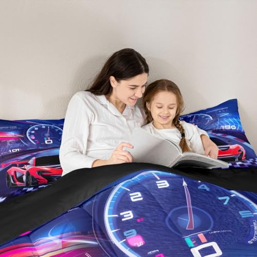 Image of Feelyou Purple Red Race Car Comforter Set Boys Extreme Sports Car Bedding Set for Kids Boys Cool Car Comforter Car Sports Inner Fill Duvet Set 1 Comforter Set with 2 Pillowcases Queen Size
