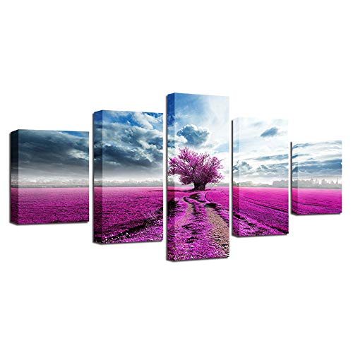 Toile fleurs et arbres violets grand format haute définition pour décoration murale raffinée