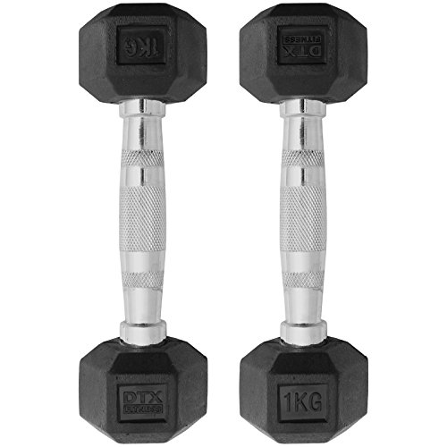 DTX Fitness 2x 1kg Rubber Dumbbell Hex Weights