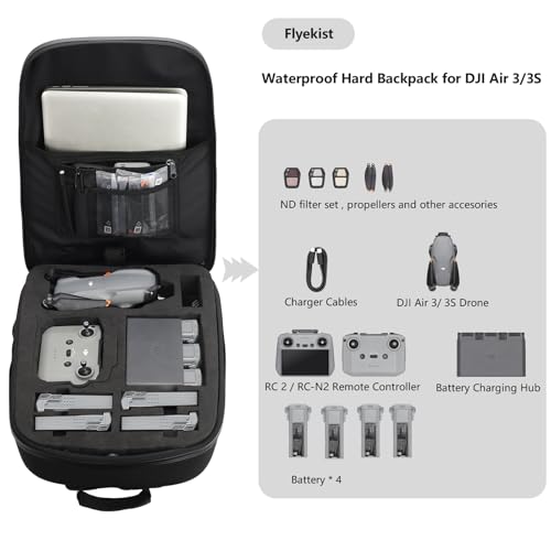Carrying Case for DJI Air 3S / Air 3,Waterproof Hard Backpack for DJI Air 3S / Air 3 Fly More Combo,RC 2/RC-N2 Remote Controller,Intelligent Flight Battery,Charging Hub and Other Accessories